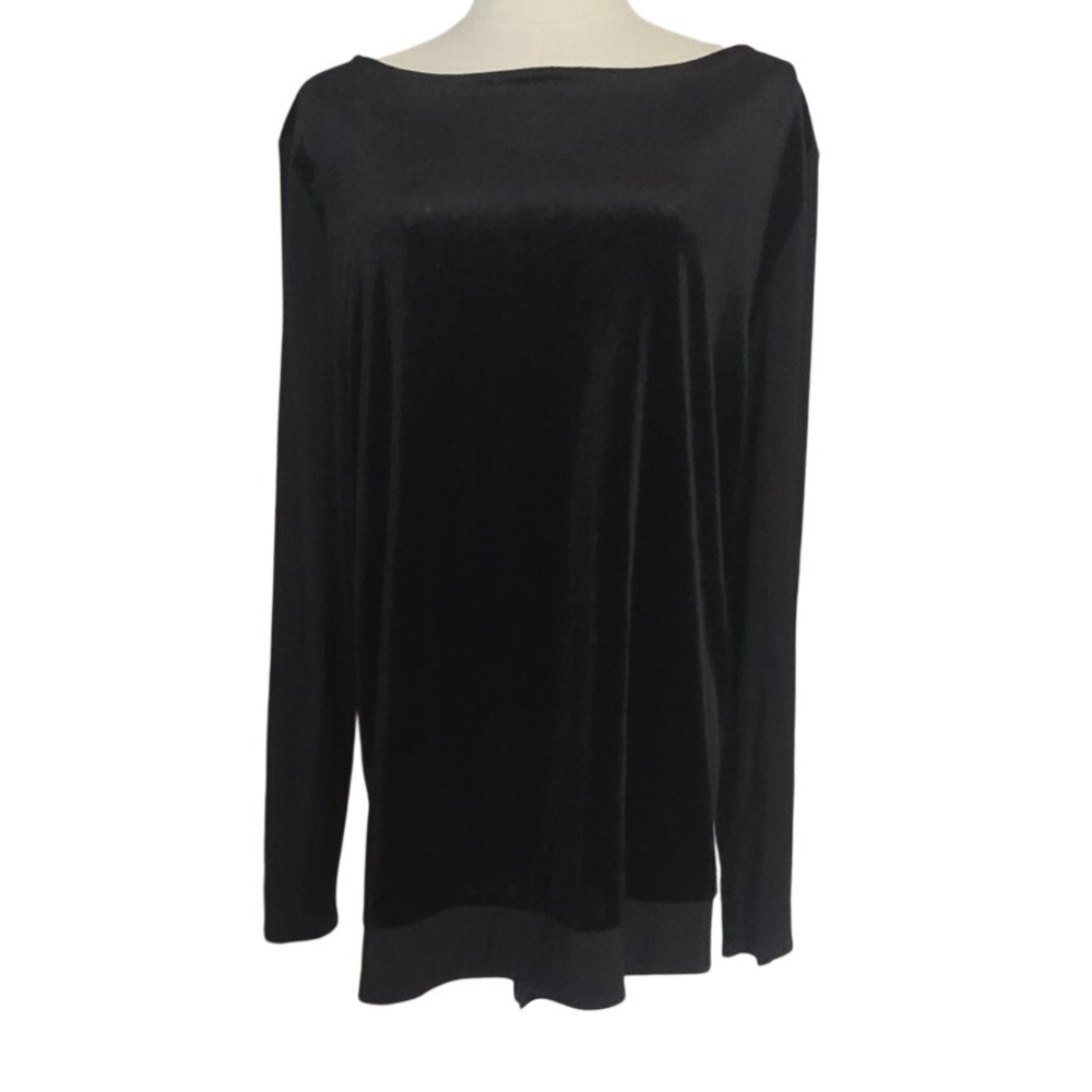 J. Jill Wearever Black Velvet Mixed Media Tunic Top XL KTP083621 Long Sleeve